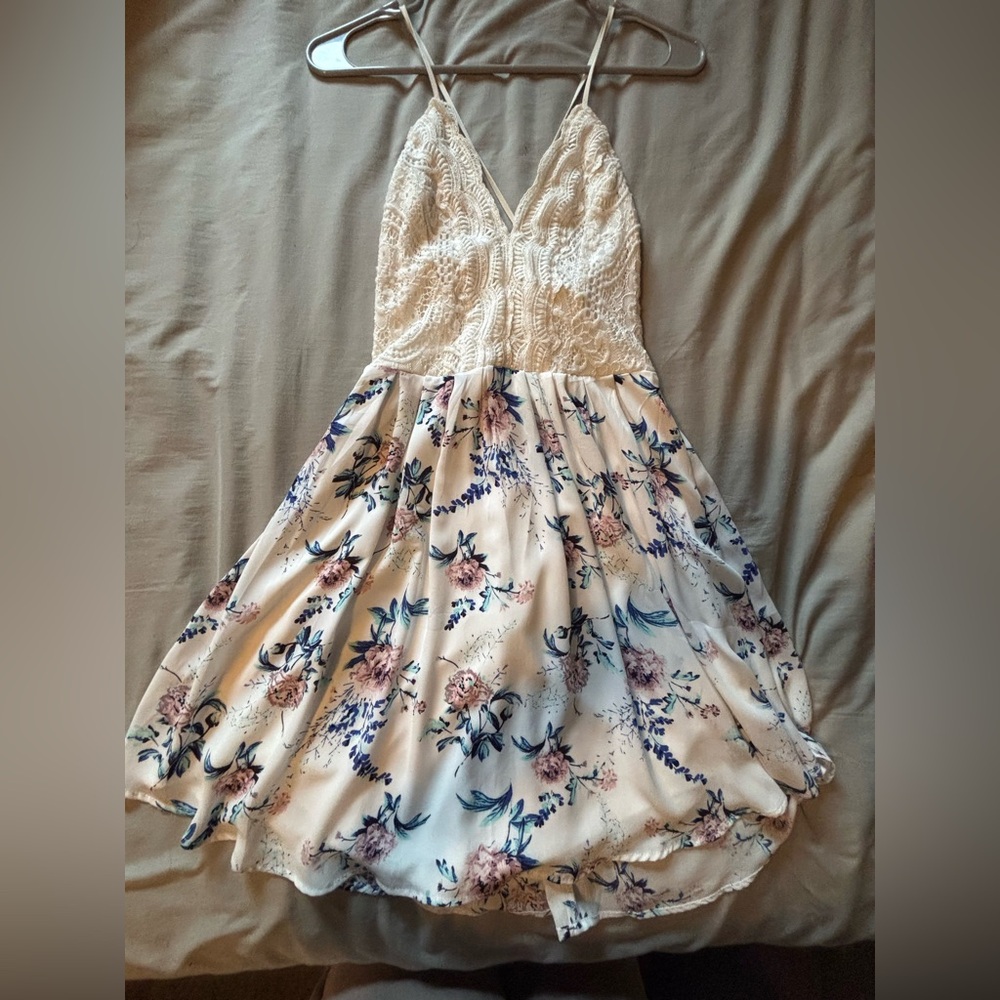 Charlotte Russe White and Blue Floral Mini Dress